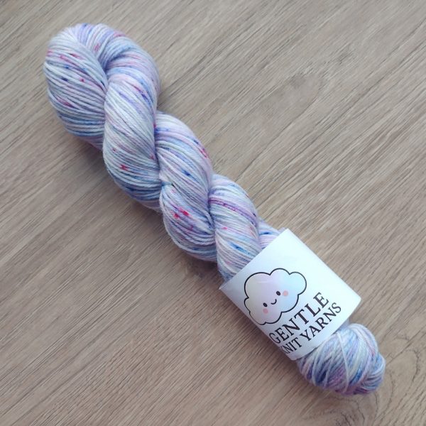 pink lilac blue speckled 50g 4 Ply yarn called Pixie Confetti