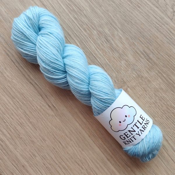 hand dyed yarn pale blue 4ply 50g yarn called Powder Blue Sky