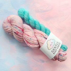 hand dyed yarn 4 ply sock set pink with multi sprinkles with aqua mini called Birthday cake