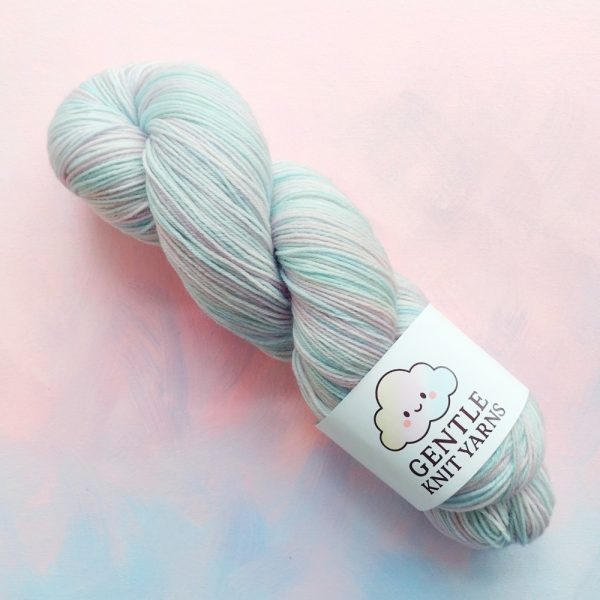 hand dyed yarn 4 ply pastel blue and lilac shades called Lilac Breeze