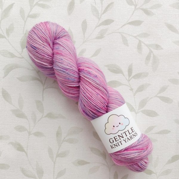 hand dyed 4 ply yarn 100g pink and lilac with blue speckles called Fairy Speckle