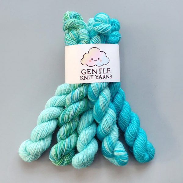 hand dyed yarn set of 5 x 20g 4 ply mini skeins called Seaglass