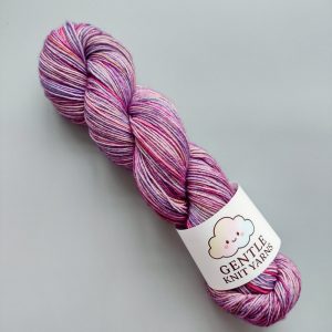 hand dyed yarn in shades of pink purple lemon called hyacinth fairy