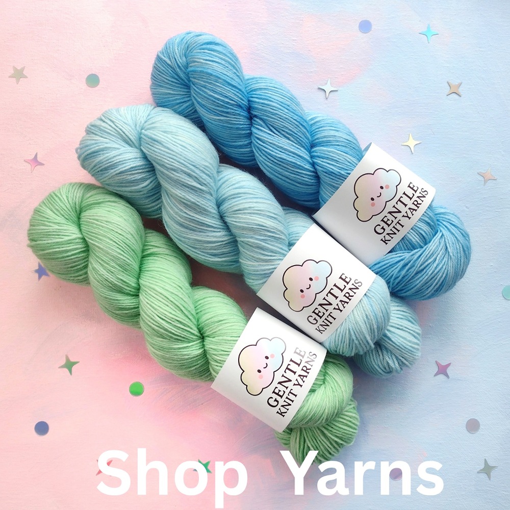 trio of pastel hand dyed 4 ply yarns with shop yarns title