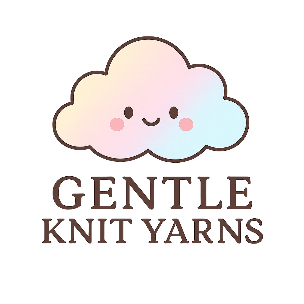 gentle knit yarns logo of pastel cloud with smiley face