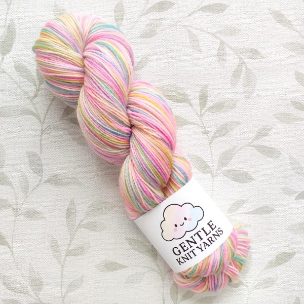 pastel rainbow 100g 4 ply hand dyed yarn called Happy Rainbow
