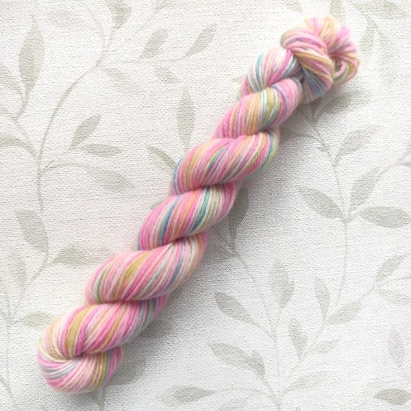 hand dyed 4 ply yarn 20g mini skein in bright rainbow colours called Fun Rainbow.