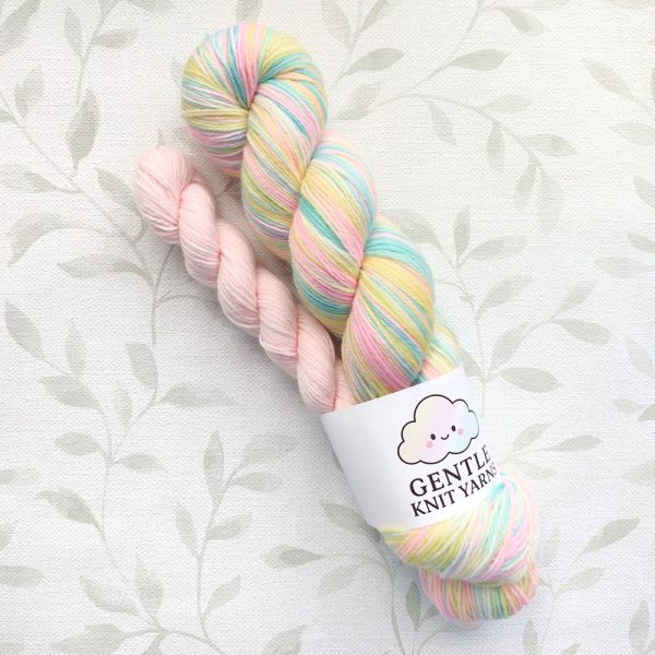 hand dyed 4 ply sock set of 100g plus 20g mini in pastel rainbow shades with pastel pink mini called Pastel Rainbow.