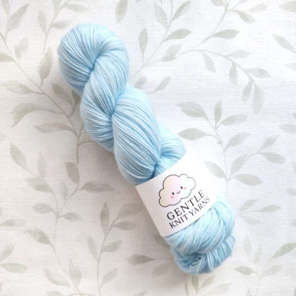 hand dyed 4 ply 100g light pastel blue semi solid called Powder Blue Sky