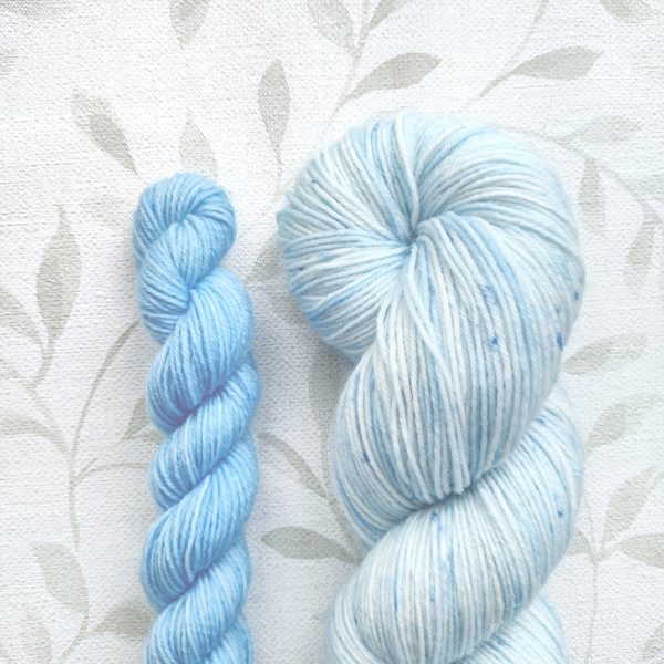 hand dyed sock set 100g + 20g in shades of pastel sky blue with speckles called Sky Blue