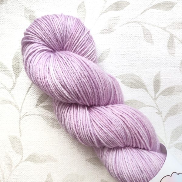 hand dyed 4 ply 100g in soft shades of lilac/pink called Lilac blossom.