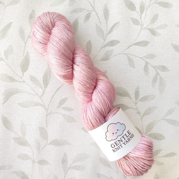 hand dyed merino silk 100g yarn in shades of soft pastel pink called Pink Silky Petals.