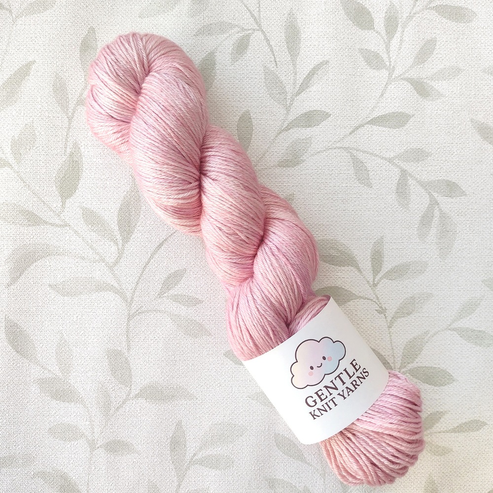 hand dyed merino silk 100g yarn in shades of soft pastel pink called Pink Silky Petals.