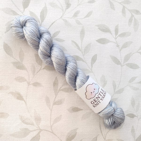 Hand dyed 4 Ply 50g merino/silk blend in silver/blue shades, called Silver Stream.